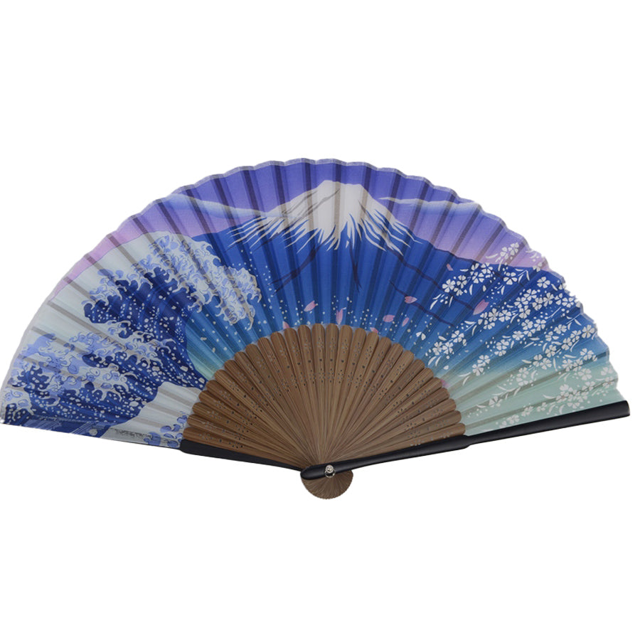 Éventail Japonais Traditionnel – Vagues et Mont Fuji